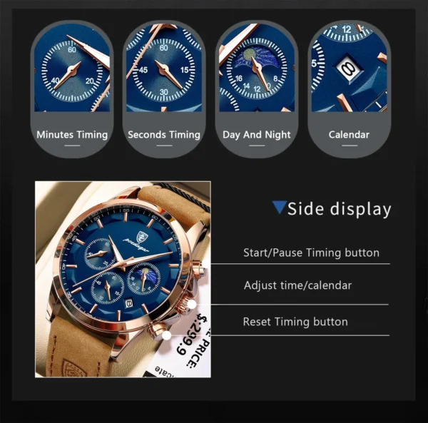 POEDAGAR Men's Quartz Watch - Image 5